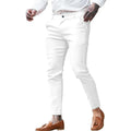 Men's slim-fit cotton stretch pencil pants in twill fabric showing high elasticity and pencil silhouette