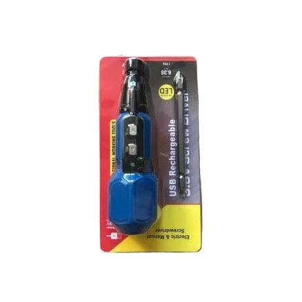 Black and blue 36V cordless electric screwdriver with straight alloy steel handle