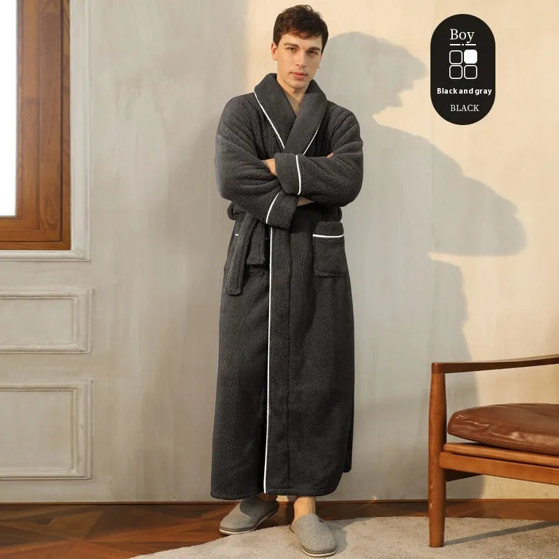 A super thick flannel couple's nightgown and bathrobe set for winter in multiple colour options.