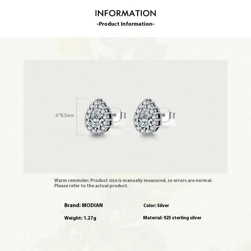 Women's 925 sterling silver drop ear studs with water drop shape and diamond treatment