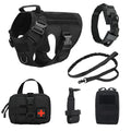 Dog wearing tactical combat vest set with harness attachment points in army green colour