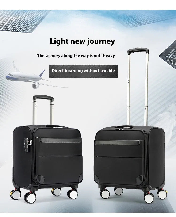 18-inch black Oxford cloth business travel suitcase with universal wheels and retractable handle