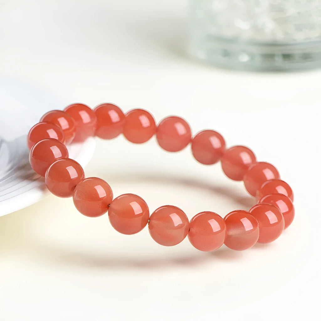Natural South cherry red agate bracelet with scattered beads in polished finish