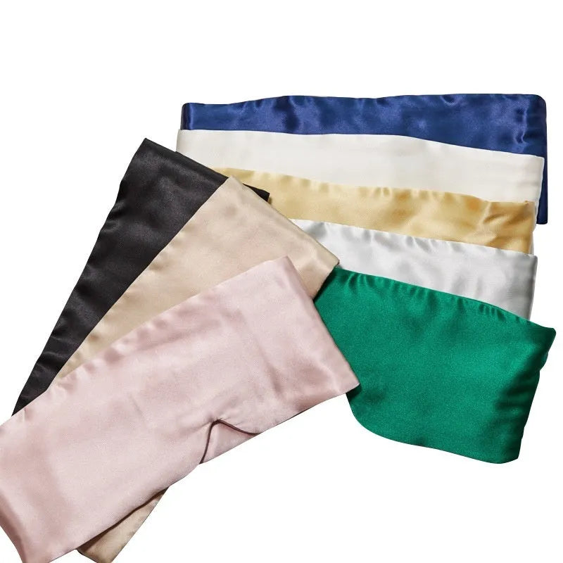 Mulberry silk sleep eye mask in multiple colour options including black, champagne gold, and navy blue