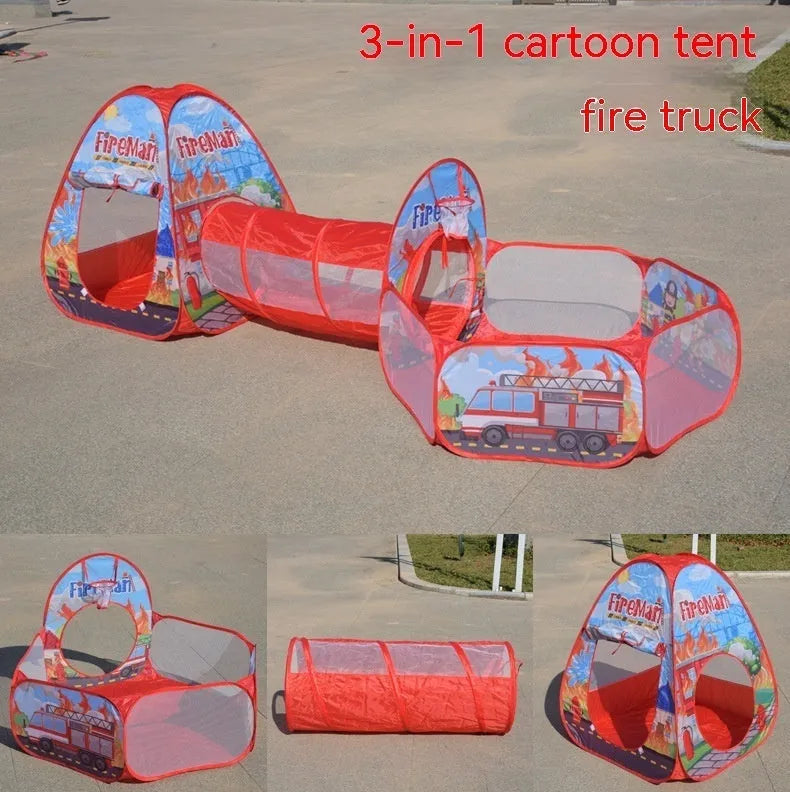Underwater World children's tent with marine cartoon design, ball pool and tunnel components