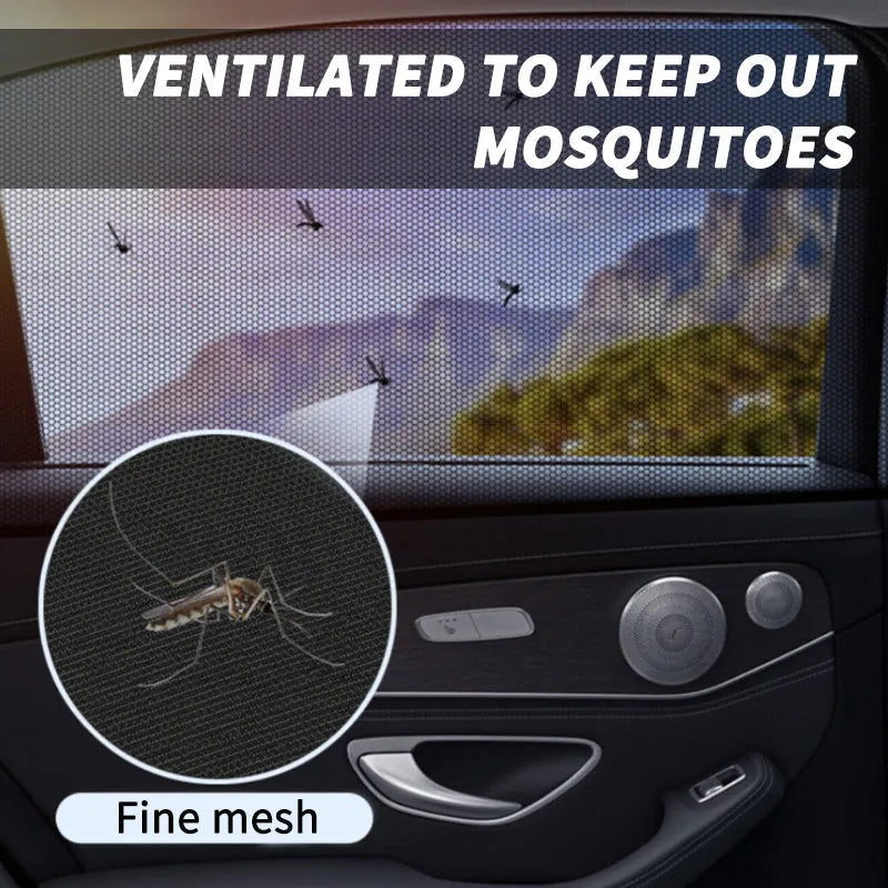 Four-piece car side window sunshades with mesh fabric for front and rear windows