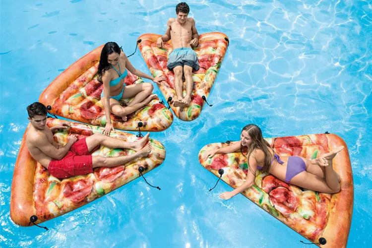 PVC inflatable pizza-shaped surfboard recliner measuring 175cm long for pool lounging