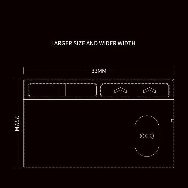 Wireless charging mouse pad with mobile phone holder in PU leather, 320mm x 260mm size