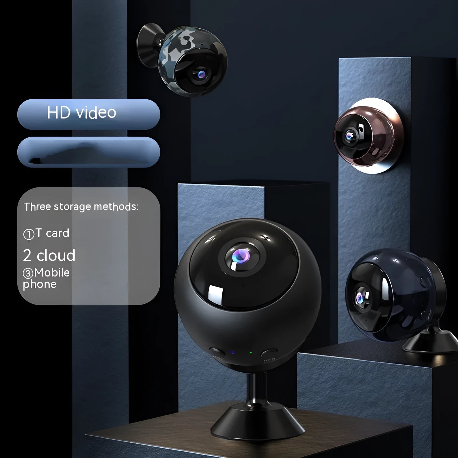 1080p wireless WiFi surveillance camera with ABS plastic housing and 3.6° lens