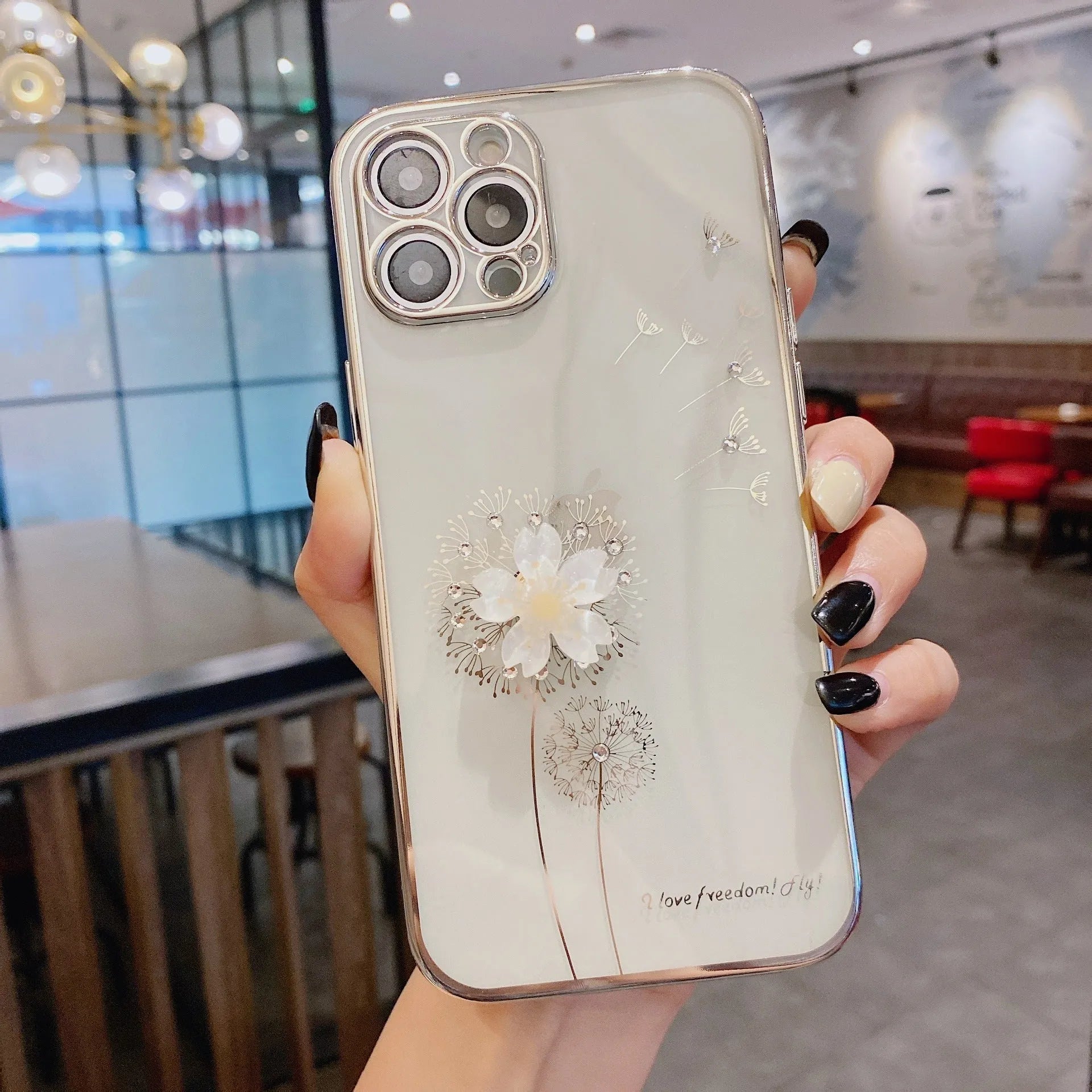 Green 3D flower design iPhone case with built-in spin stand holder and screen protector