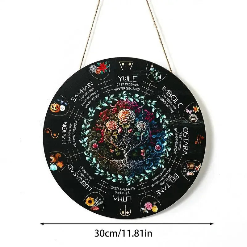 Wooden holiday decorative pendant with American folk art designs