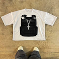 Printed cotton short sleeve retro street style t-shirt with drop-shoulder sleeves and contrast colour design