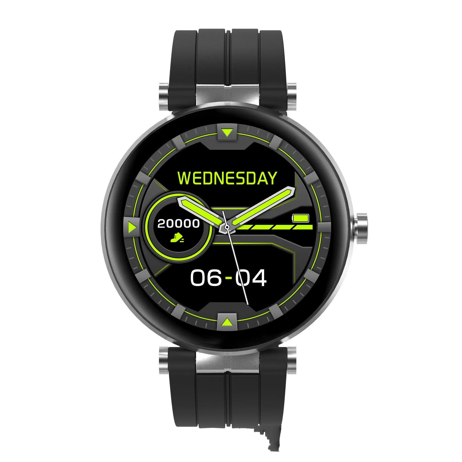 Smart watch with blood pressure monitor on a silicone wrist strap, showing a 1.3-inch display.