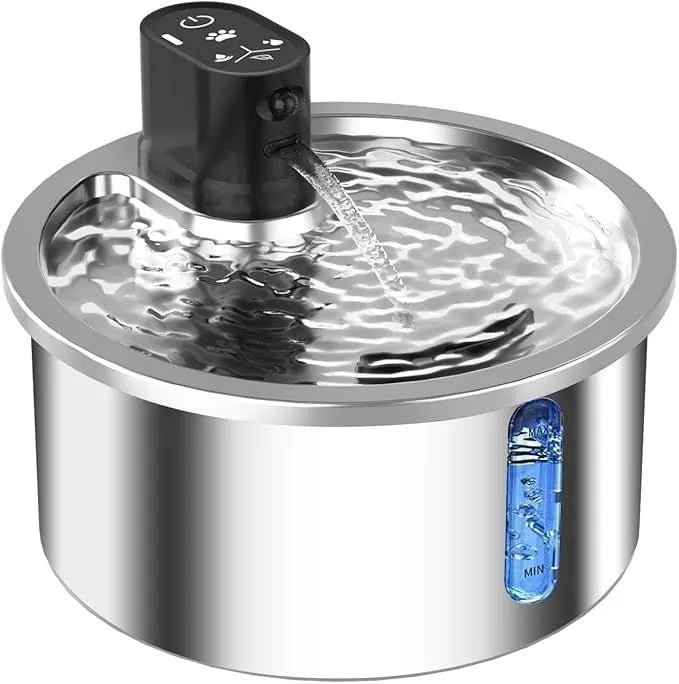 Stainless steel pet water fountain with temperature control base in black or white