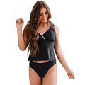 Black women's one-piece swimsuit with sleeveless design and solid colour