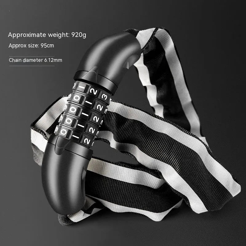 95cm zinc alloy mountain bike chain lock in black with five-digit password security