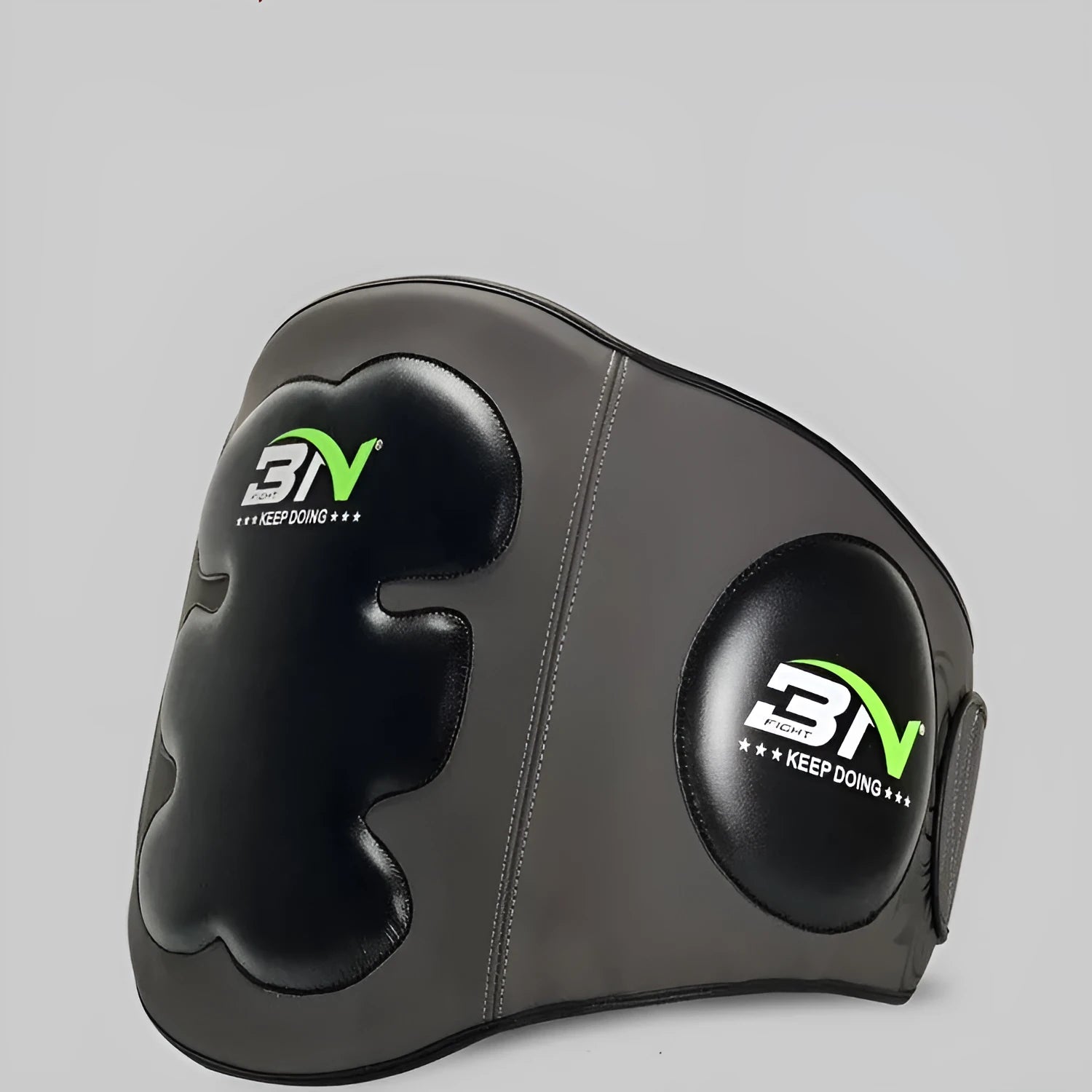 Thickened dark grey Sanda boxing waist protector shown from the front.