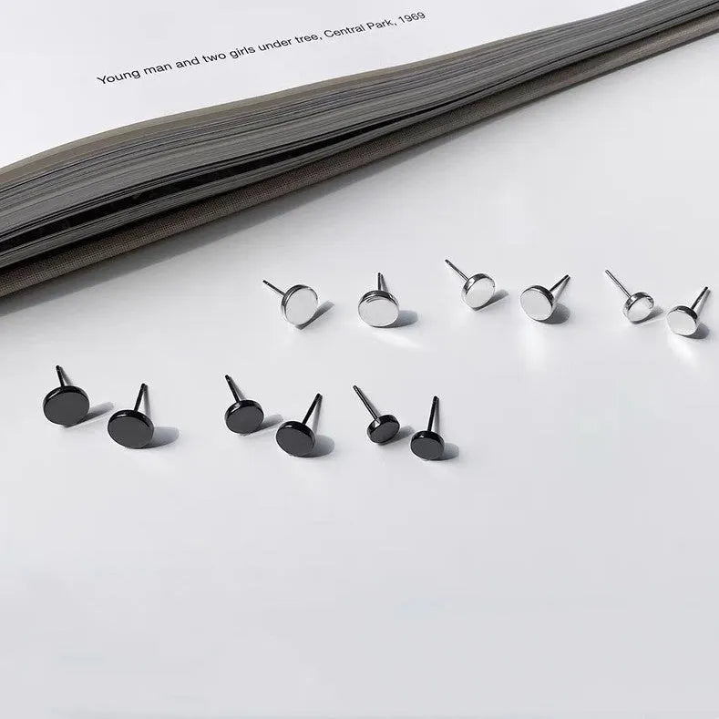 S999 sterling silver flat ear bone studs in black and silver colour options showing different size diameters