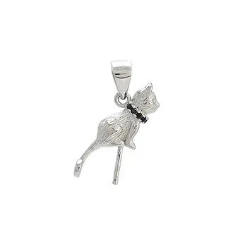 925 sterling silver cat pendant necklace with electroplated finish on model