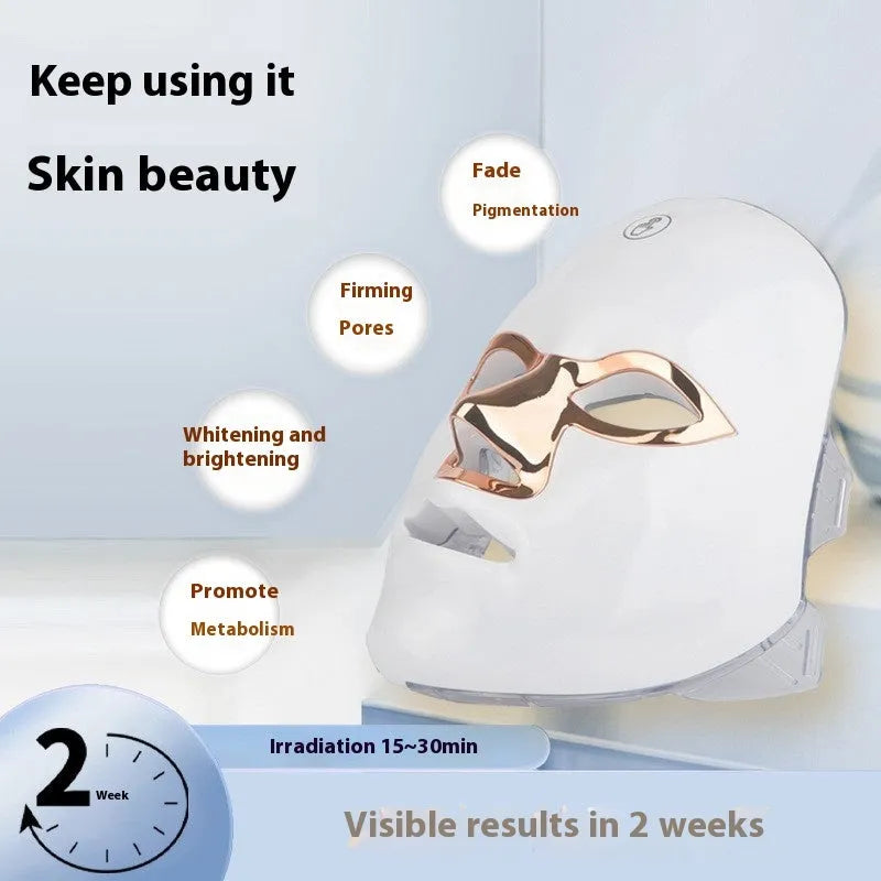 Rechargeable manual touch LED beauty mask facial device with white rose gold edge finish