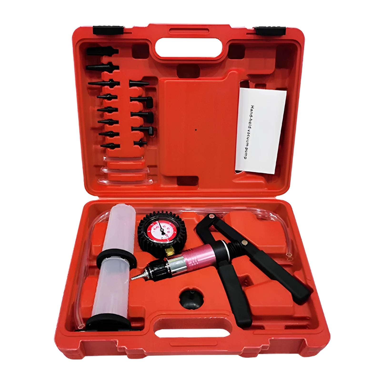 Manual aluminium alloy vacuum air blow gun suction tool for car repair on a workshop bench.