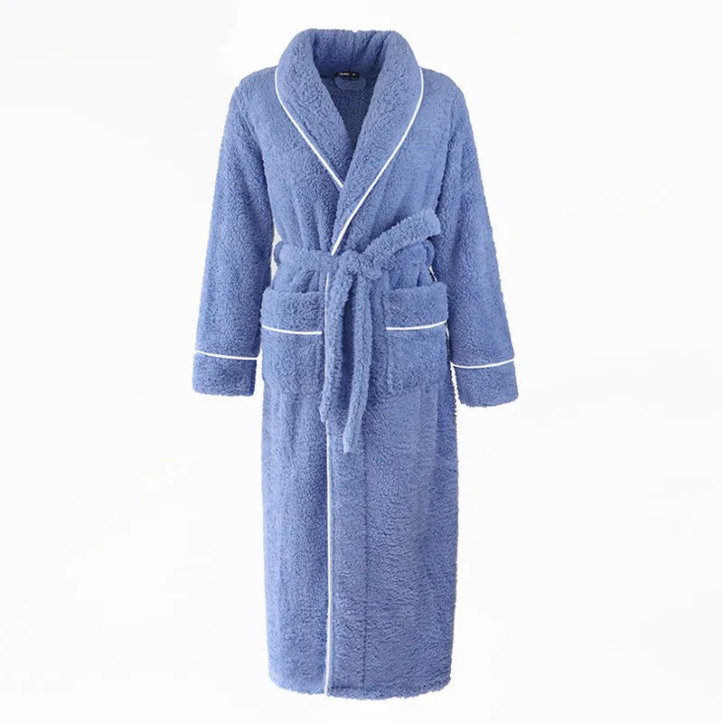 A super thick flannel couple's nightgown and bathrobe set for winter in multiple colour options.