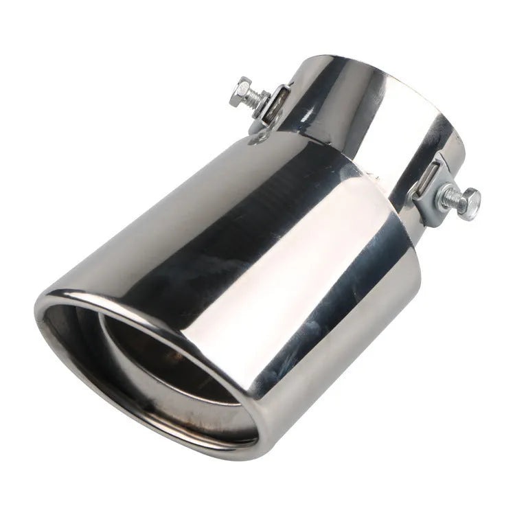 Stainless steel car exhaust tailpipe, 140mm long, shown in straight and curved shapes.