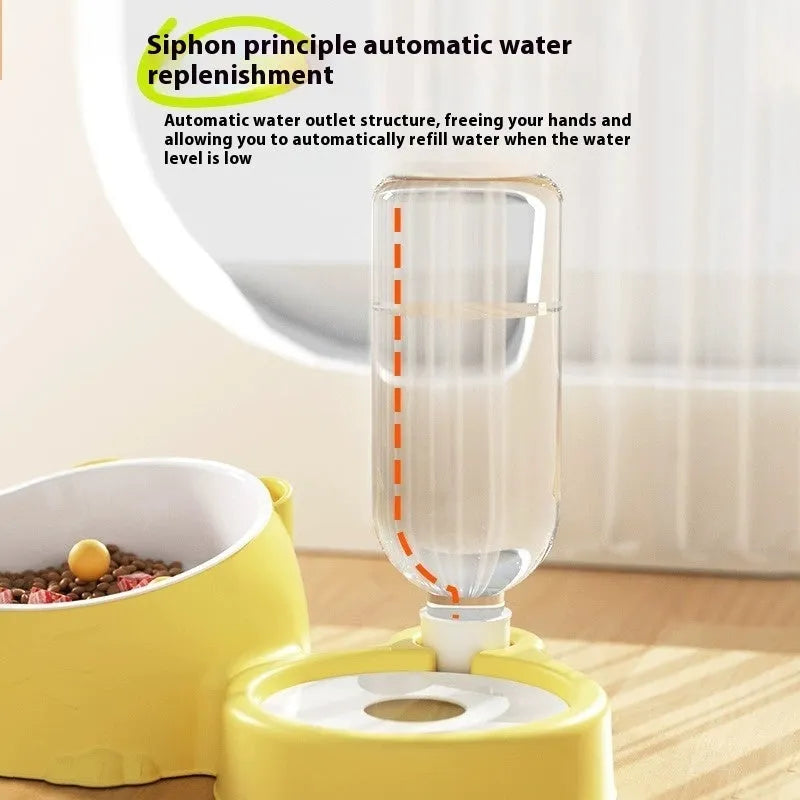 Double bowl automatic cat drinking basin with stainless steel and ceramic surfaces in haze blue colour
