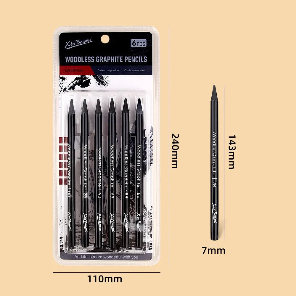 Wood-free graphite sketching pencil set with six different grade pencils for art drawing