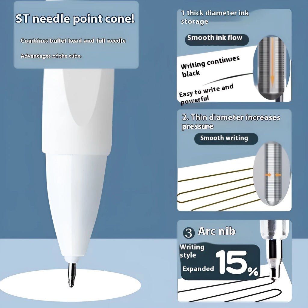 Pack of 10 quick-drying ballpoint pen refills in black, blue, red, and ink blue colours on a white background.
