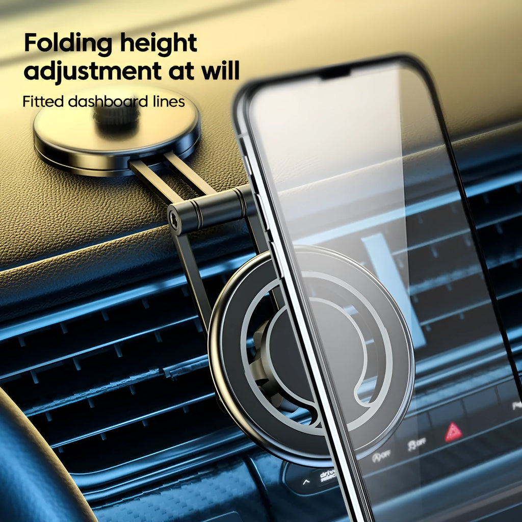 Telescopic folding car phone holder with magnetic suction installation on instrument panel