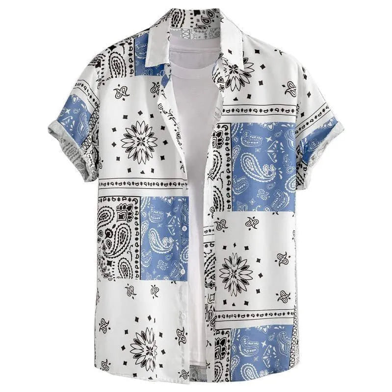 Men's slim fit Hawaiian shirt with digital printed pattern and elastic fabric in various colour options