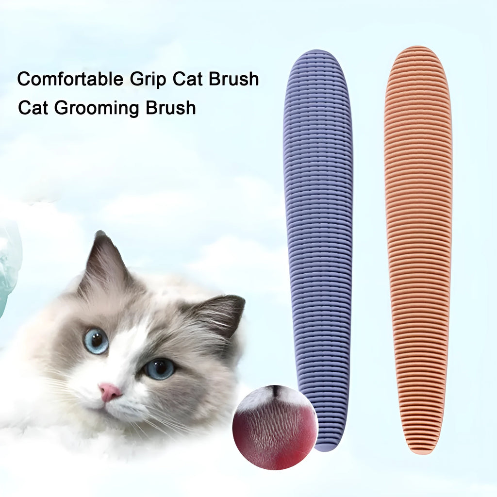 Grey and pink ABS plastic cat grooming comb with narrow and wide ends for pet hair removal