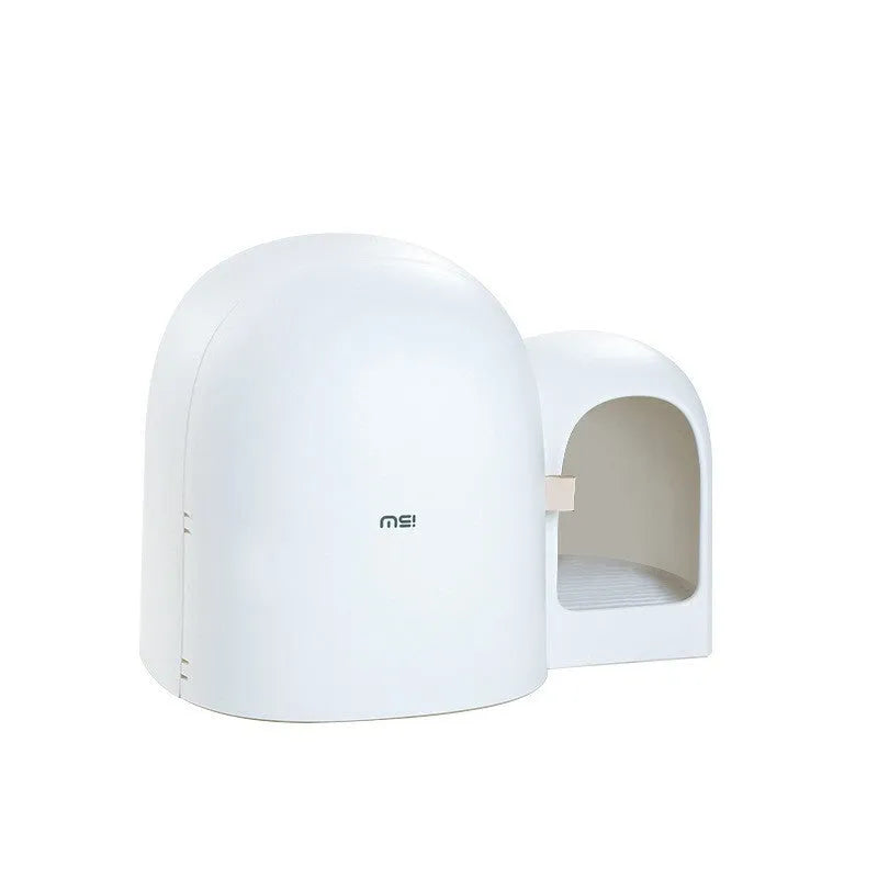 Large enclosed cat litter box in Aurora White, Moss Green, or Milk Tea Colour with dimensions 67.7cm x 49cm x 50cm