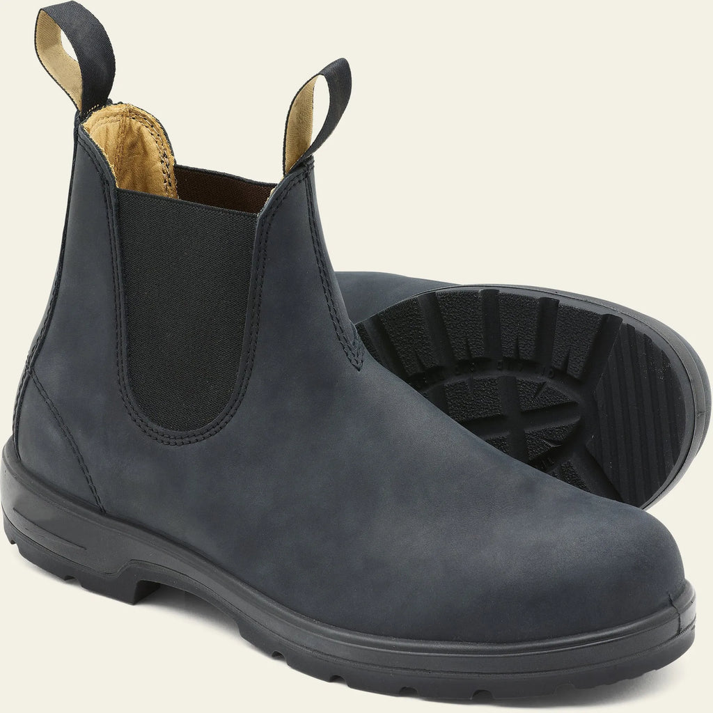 Vintage frosted faux leather Chelsea boots for men and women on a neutral background.