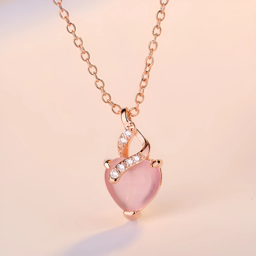 Women's heart-shaped synthetic crystal pendant necklace with rose gold cross chain