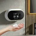 White automatic wall-mounted foam soap dispenser with sensor, USB cable, and 500ml capacity.