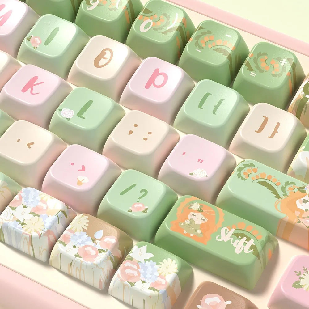 Mu Xia Garden Summer Garden theme custom mechanical keyboard keycaps set, showing sublimation printing.