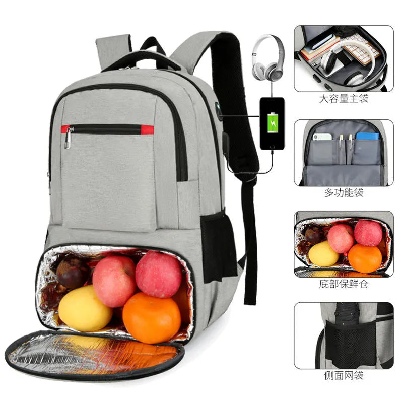 Insulated Oxford cloth backpack with pull rod belt in light grey, black, or dark grey colour options