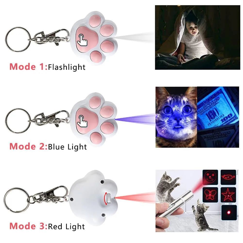 Pink or black USB rechargeable infrared cat teaser keychain with compact plastic housing