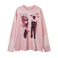 Women's dark grey loose fit cotton pullover top with drop shoulders and letter print pattern