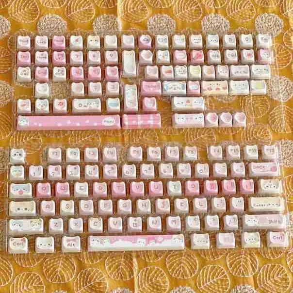 Meow Meow Team 141-key plastic key cap set with five-sided sublimation design for mechanical keyboards.