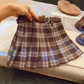 Girl's plaid pleated A-line skirt in cotton blend fabric with six height size options