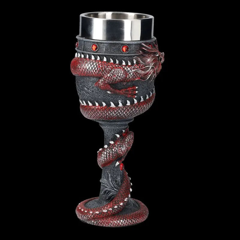 Red wine glass with 3D Chinese dragon design in gold colour, 200ml capacity