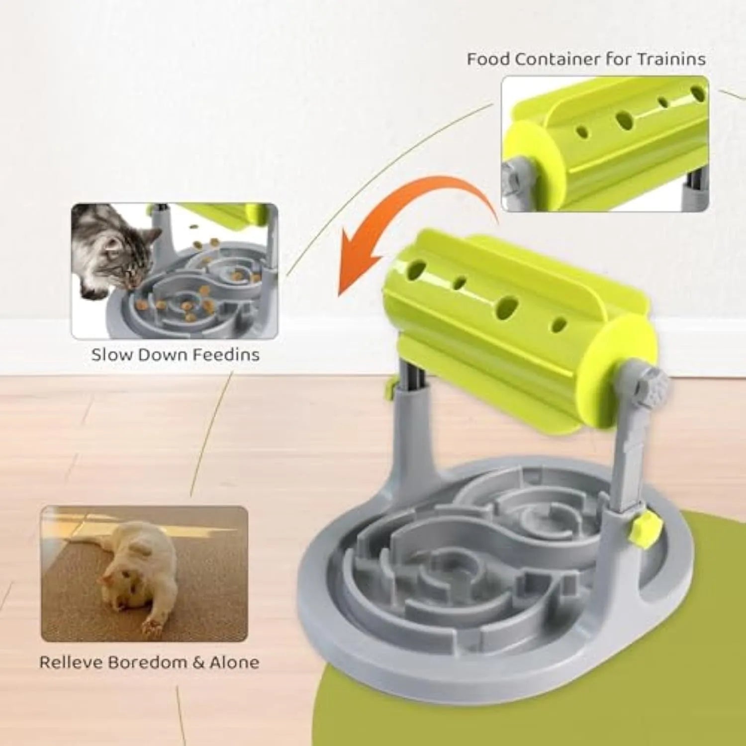 Blue interactive pet puzzle feeder bowl with adjustable height and raised food tray patterns