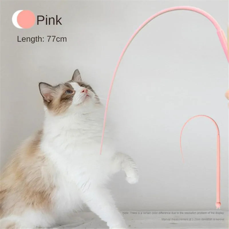 Blue silicone mouse tail cat teaser toy with 80cm stick and cat-head handle