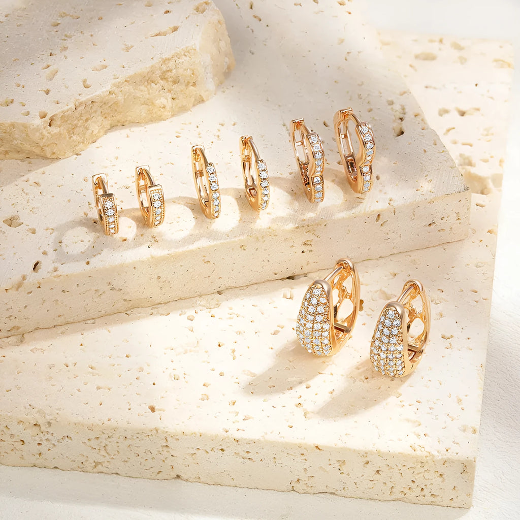 Brass gold plated heart-shaped ear clip earrings with gang drill decoration