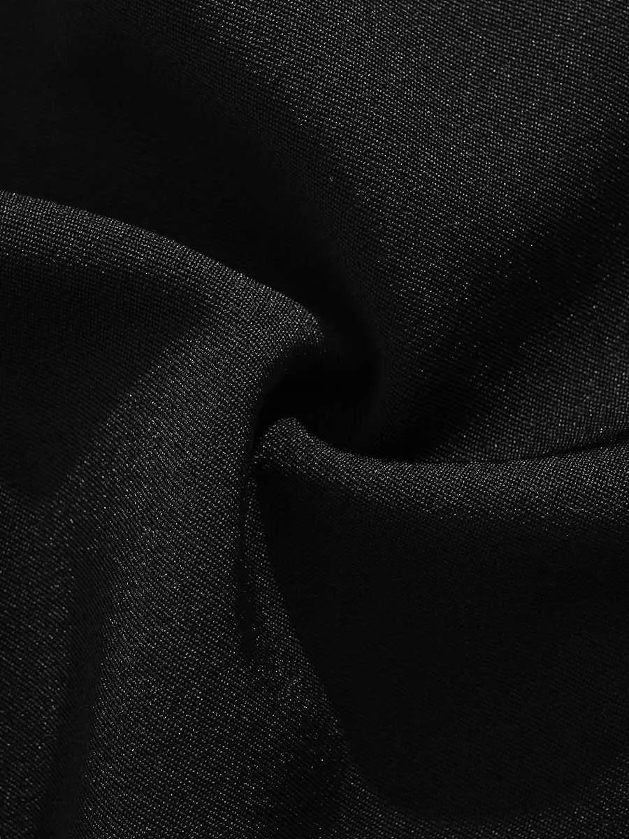Men's black semi-elastic shorts with loose fit and straight leg design