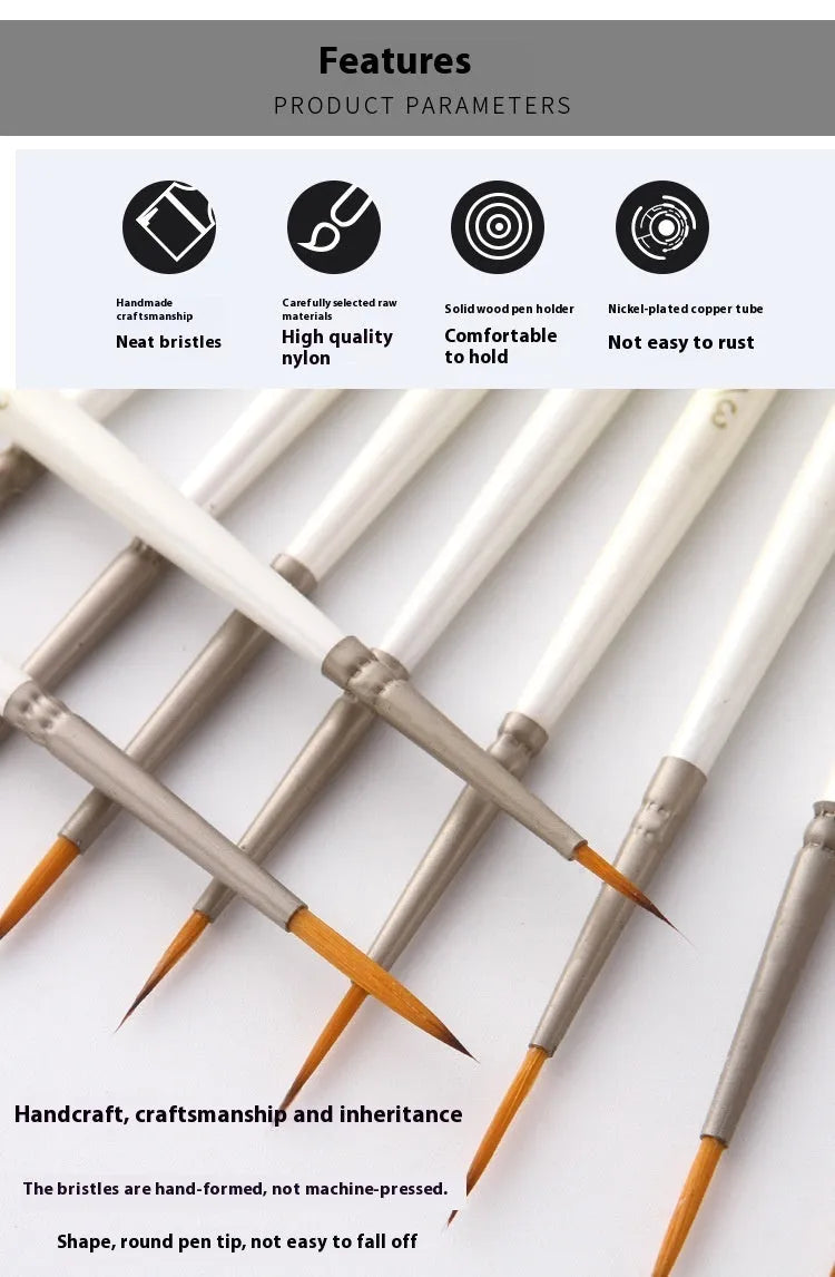Fluoresent Marker 12-piece artist paintbrush set in Pearl White with solid wood pen holder.