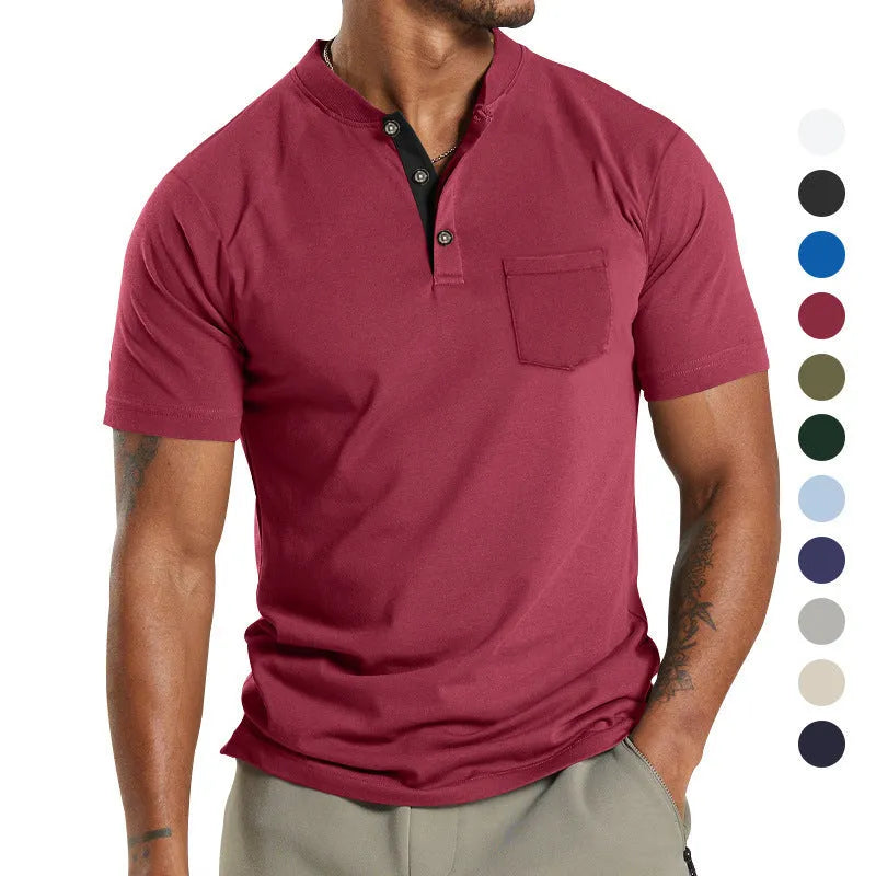 Men's plus size short sleeve polyester shirt with button pocket in multiple colour options